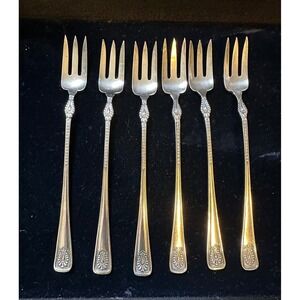 6 Antique Towle S.P. Seafood Cocktail Forks Norwood‎